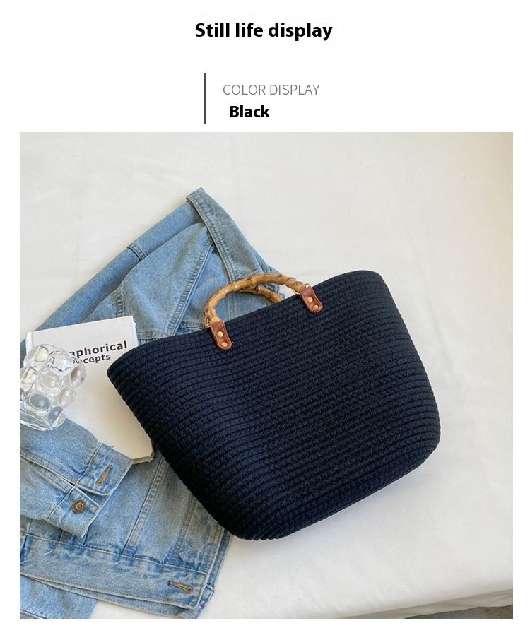 Temperament und gewebte Damen 2024 Neue Mode Tote Gespleißt Eine Schulter Große Kapazität Bambus Knoten Handtasche_voghion.com