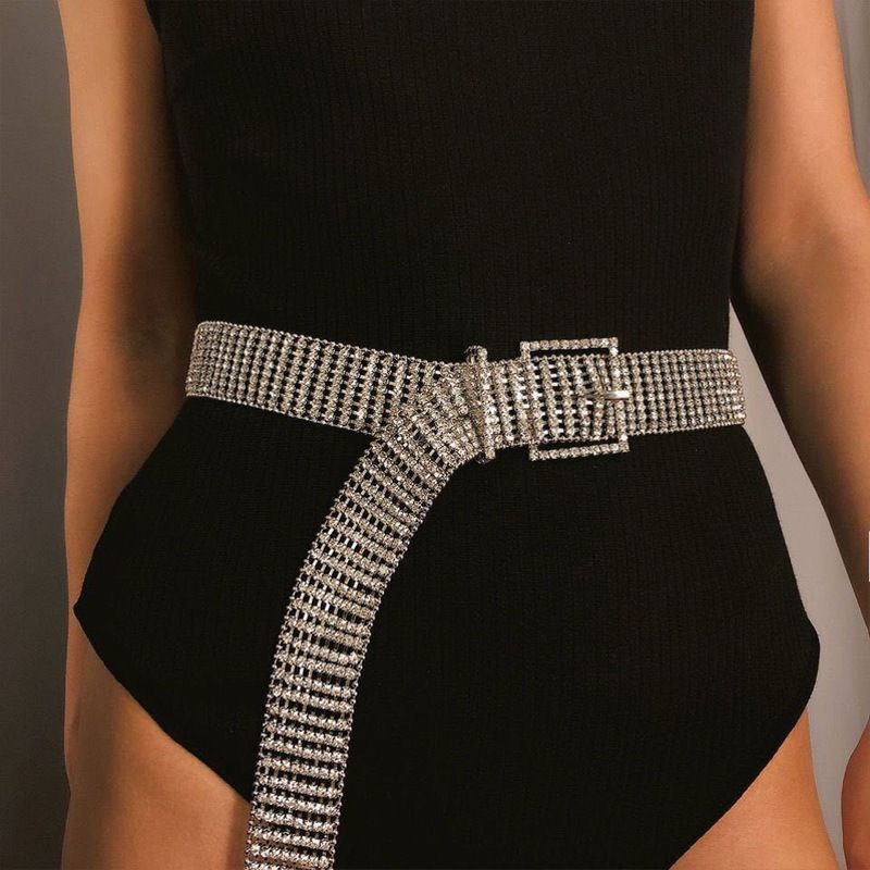 Shiny Nightclub Exaggerated Performance For Women Multi-Row Inlaid Waist Chain Slim Fit Personality Rhinestone Belt_voghion.com