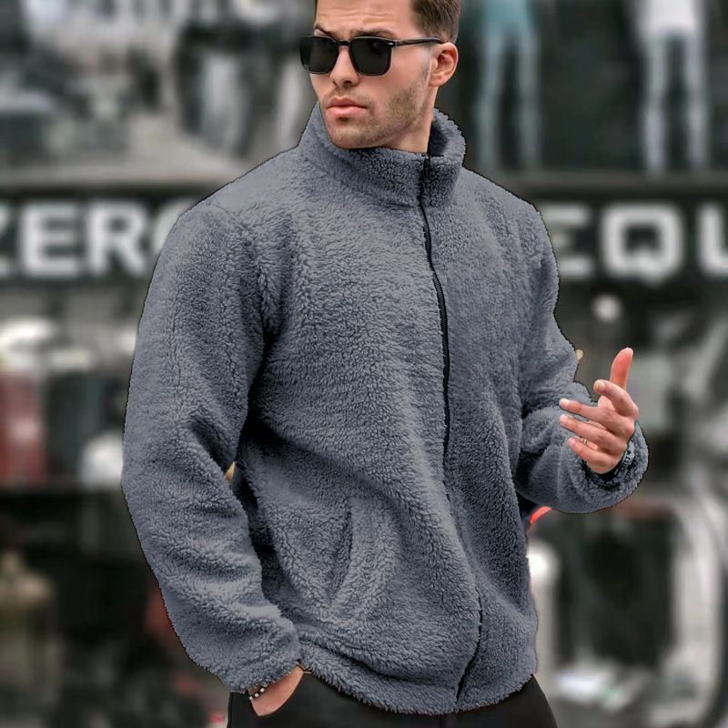 Giacca casual da uomo con collo alto, cerniera e fodera in pile - Capispalla invernale caldo, vestibilità slim, a maniche lunghe, per uno stile urbano_voghion.com