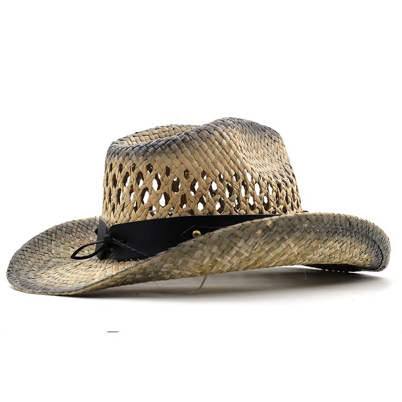 Μόδα κούφιο ψάθινο καπέλα καουμπόη Western Beach Felt Sunhats Party Καπέλο για άντρες γυναίκες 3χρωμα ψάθινο καπέλο καλοκαιρινής τζαζ_voghion.com