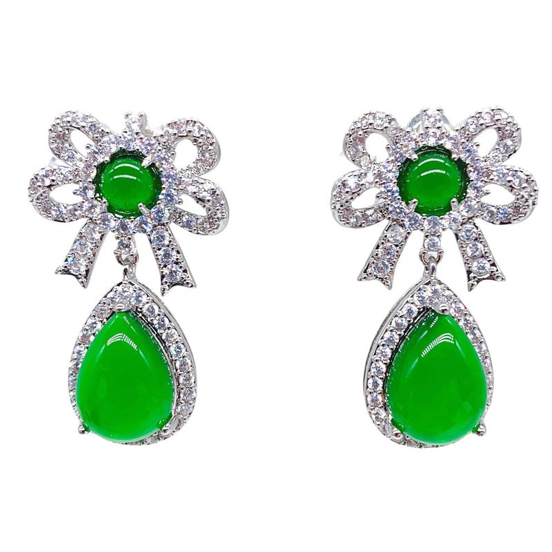 Middle court hollowed out emerald flower set, high-end diamond studded glass earrings, new style_voghion.com
