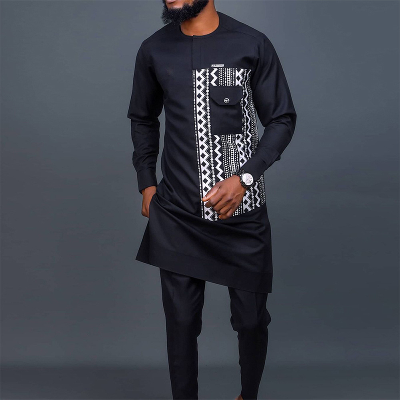 Men's moslem New Independent Hot Sale Ethnic Style Men's Suit Pocket Design Black 112300_voghion.com