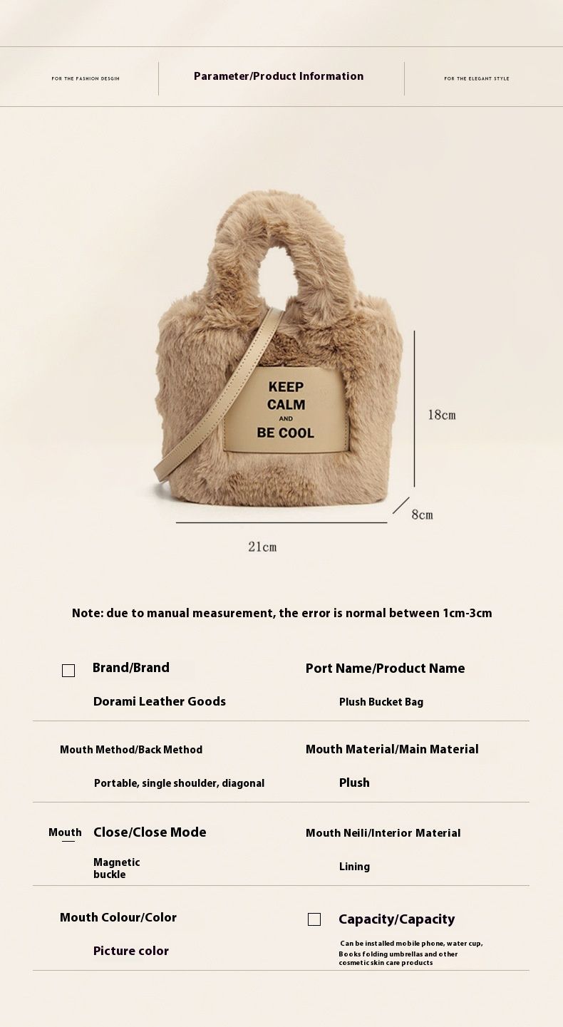 2024 Autumn/Winter New Cute Bucket Versatile High Quality Texture Plush Fashion Handheld Diagonal Cross Bag_voghion.com