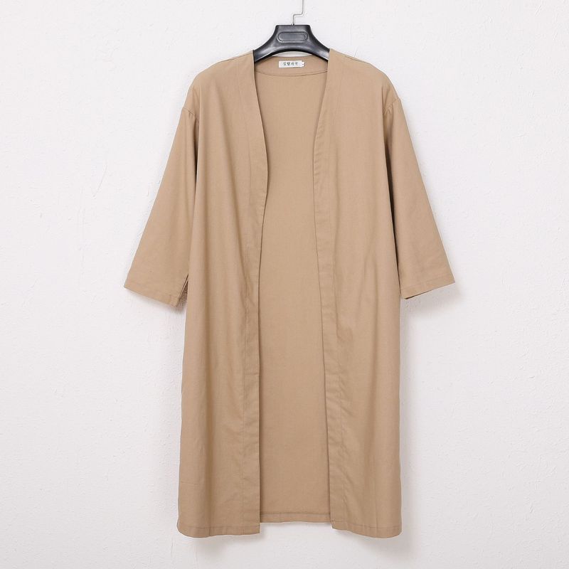 8852025 Printemps Nouveau Lâche Grand Coton Et Cardigan Moyen À Lin Manches Longues Manteau Tendance_voghion.com