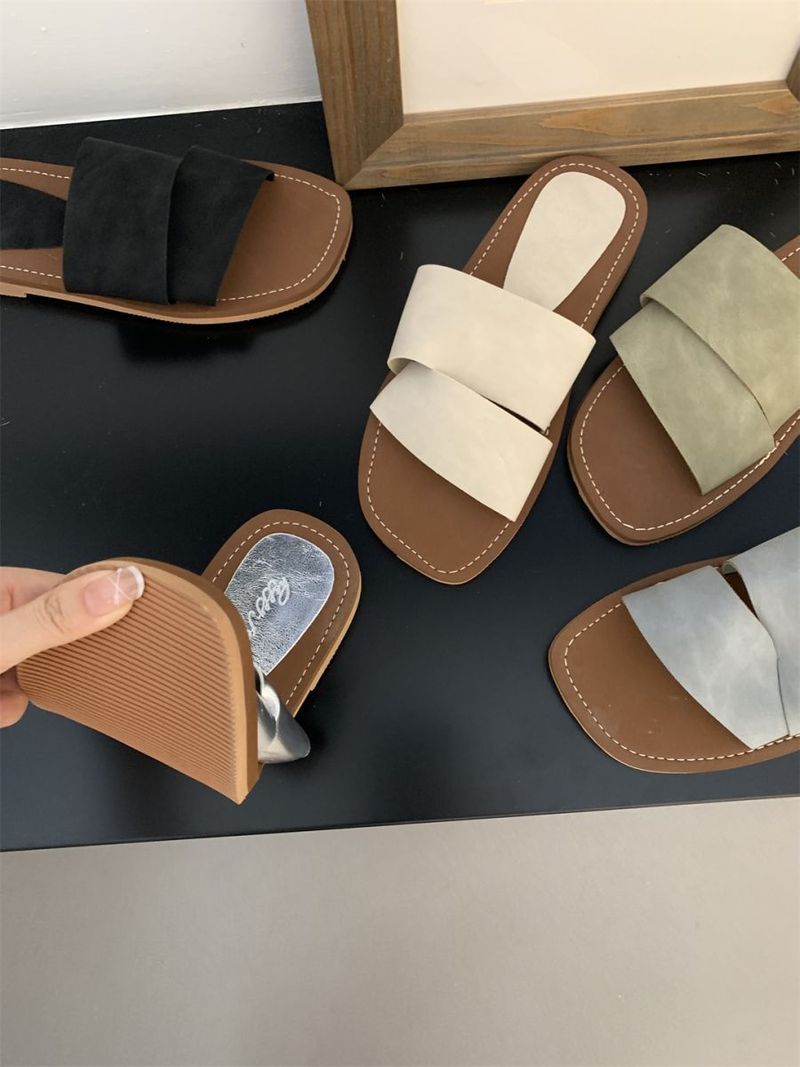 Rahvahulga loodud disain kandiliste avatud ninaosadega lamedate sussidega naistele suvel, haldjasstiilis, mereäärsel puhkusel või rannas kandmiseks_voghion.com