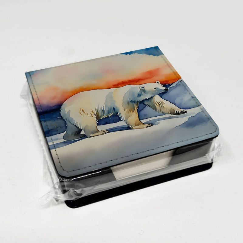Polar Bear PU Leather Note Paper Holder With Artist-Designed Cover, Desk Accessory, Office Gift_voghion.com