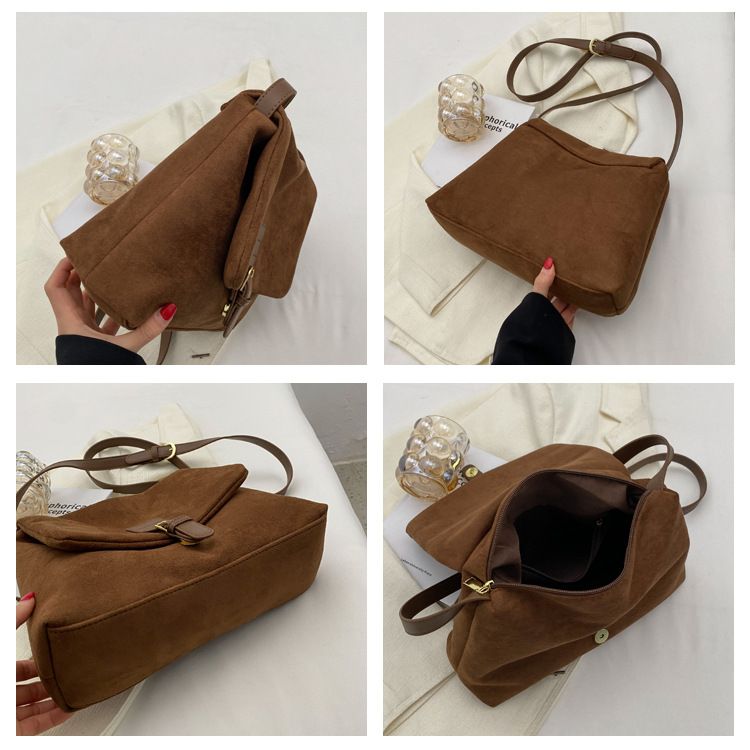 Borsa a tracolla casual da donna in pelle scamosciata, elegante, con tracolla singola, stile coreano, piccola, quadrata, autunno inverno, 2025_voghion.com