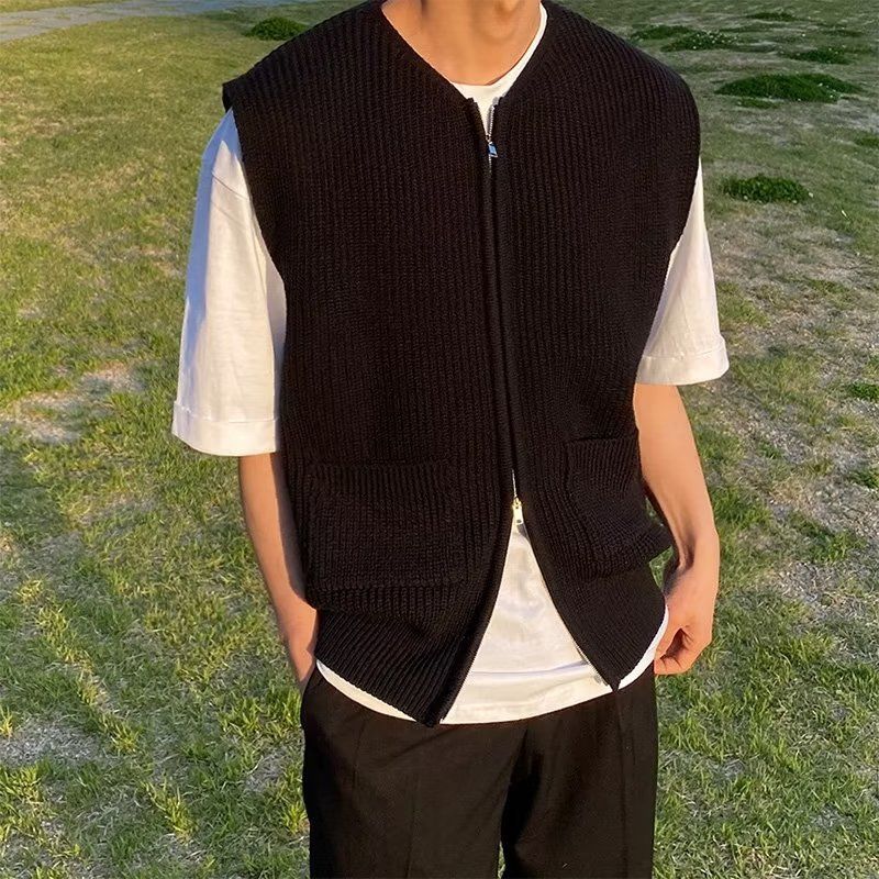 Men's Clothing autumn new vest cardigan style niche design pure color simple all match high end tops for men_voghion.com