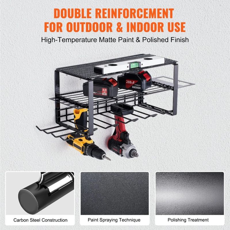 Mount VEVOR Wall Rack Drill Multi-Functio Storage Power Tool Organizer Cordless Layers Holder 3 Slot 4 Battery Station Charging_voghion.com