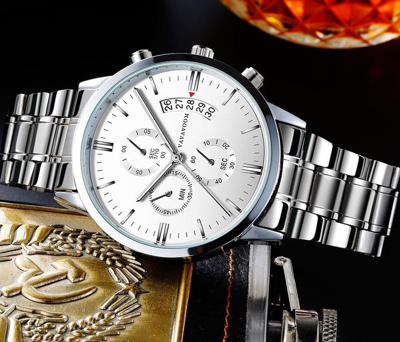 Tarih Göstergeli Erkek Paslanmaz Çelik Kuvars Saat - Günlük Kullanım İçin İş Gündelik Moda Saati Takvim Kuvars Saat_voghion.com