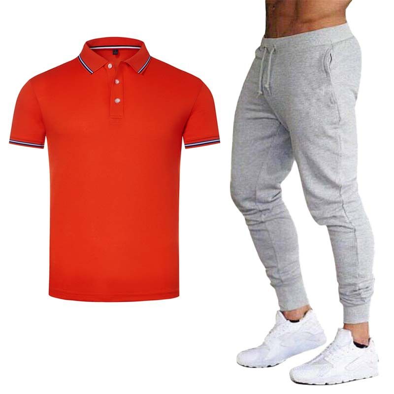 Herrkläder Sommar Pikétröja Lapel Kortärmad Företagsteam Arbetskläder Tryckt LOGO Reklam T-shirt Set_voghion.com