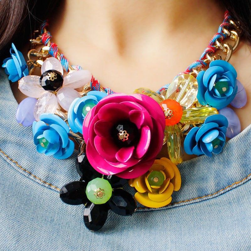 Collana in ferro con fiore, corda di cotone intrecciata, esagerata, elegante, catena per clavicola_voghion.com