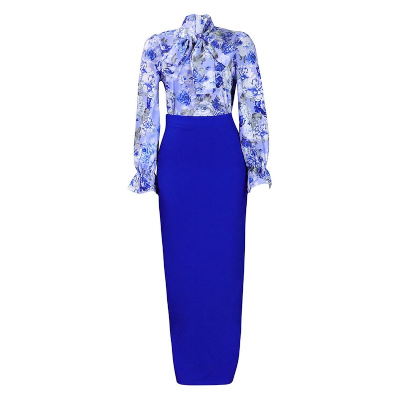 Dameskleding Mode Bedrukt Strappy Shirt met Lange Mouwen Rok Lange Rok Tweedelige Set_voghion.com