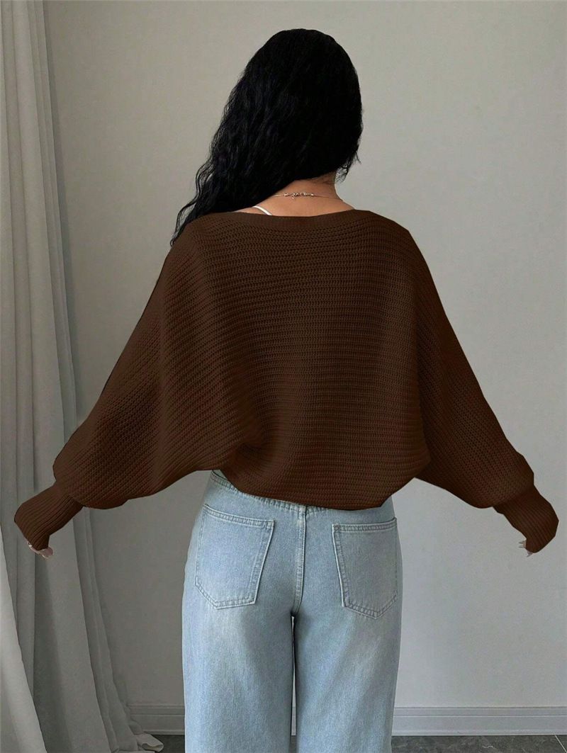 Oversized gebreide cardigan met vleermuismouwen voor dames - Zachte, getailleerde trui van acryl, lichtgewicht laagjesstuk voor streetwear-mode_voghion.com