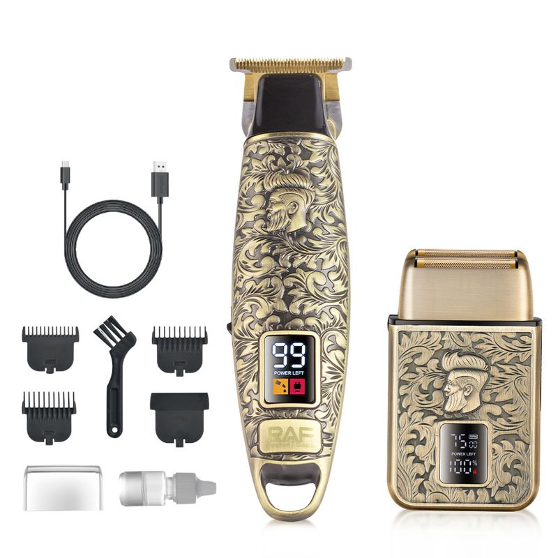 Rasoio elettrico universale a doppia lama 2 in 1 RAF per uomo, tagliacapelli LCD con testina a olio_voghion.com