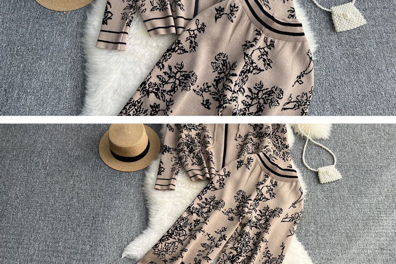 Sweat-shirt tricoté à capuche et fermeture éclair en jacquard pour femmes, ensemble deux pièces, taille haute, pantalon à jambes larges_voghion.com