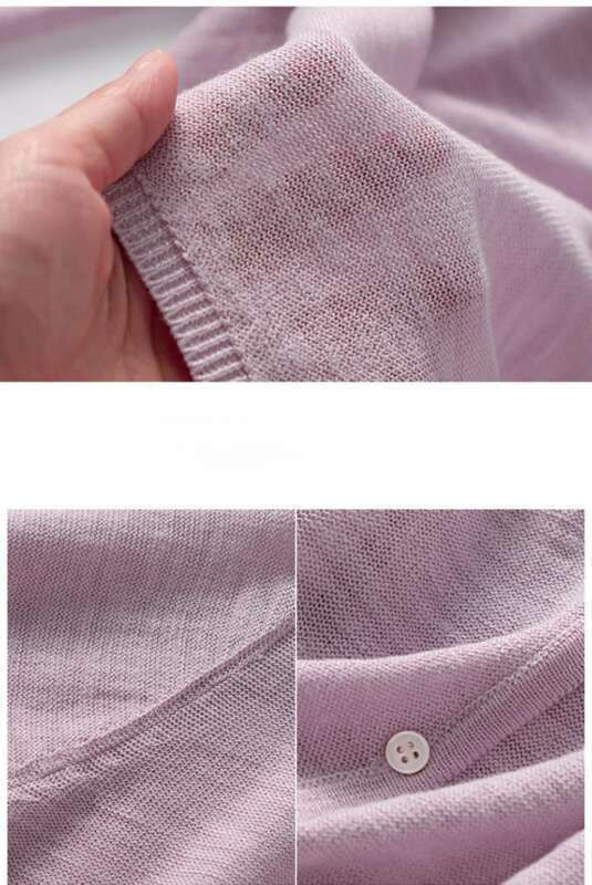 Cardigan lavorato a maglia in lino con nodi di bambù da donna, sottile, girocollo, giacca in seta ghiacciata, scialle esterno largo, camicia con aria condizionata_voghion.com