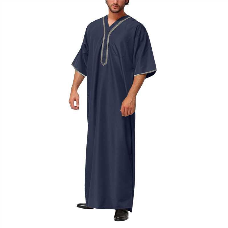 Camisa masculina solta com botões e túnica muçulmana do Oriente Médio, árabe, Dubai, Malásia_voghion.com