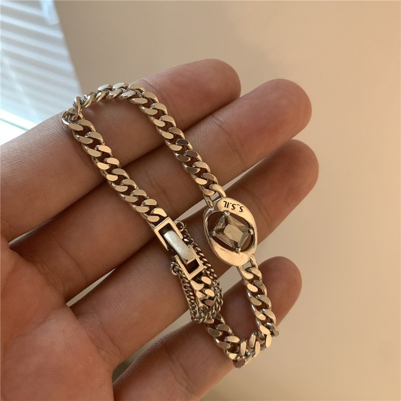 Bracciale in argento thailandese puro con zirconi per donna, bracciale unico con motivo geometrico irregolare cavo, moda di nicchia_voghion.com