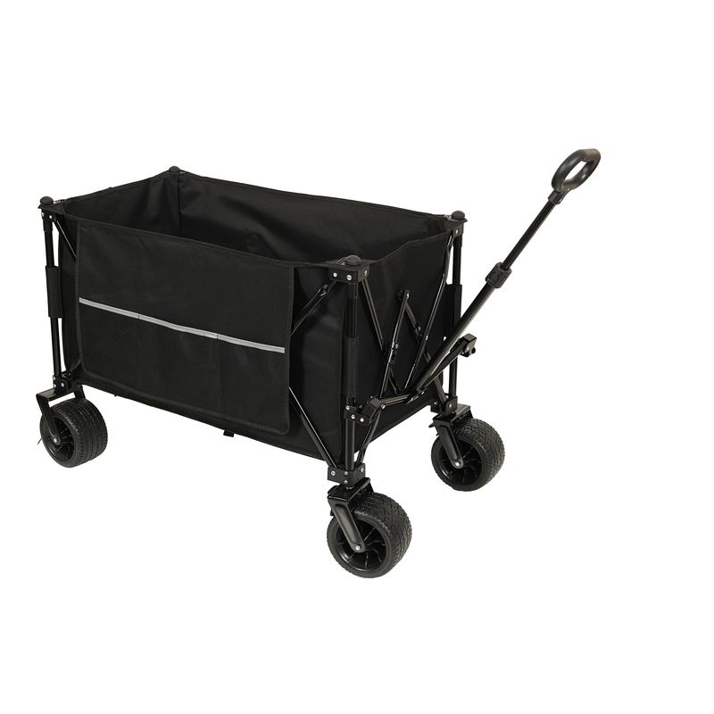 Collapsible Foldable Extended Wagon,480lbs Weight Capacity, Heavy Duty Folding Utility Garden Cart With Big All-Terrain Beach Wheels & Drink Holders,Side Pocket And Brakes, Black_voghion.com