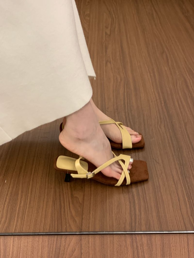 Elegante Sandalen mit offenem Zehenbereich und quadratischer Spitze für Damen mit Rock, atemberaubender französischer Feenstil für den Sommer, 3 cm niedriger Absatz_voghion.com