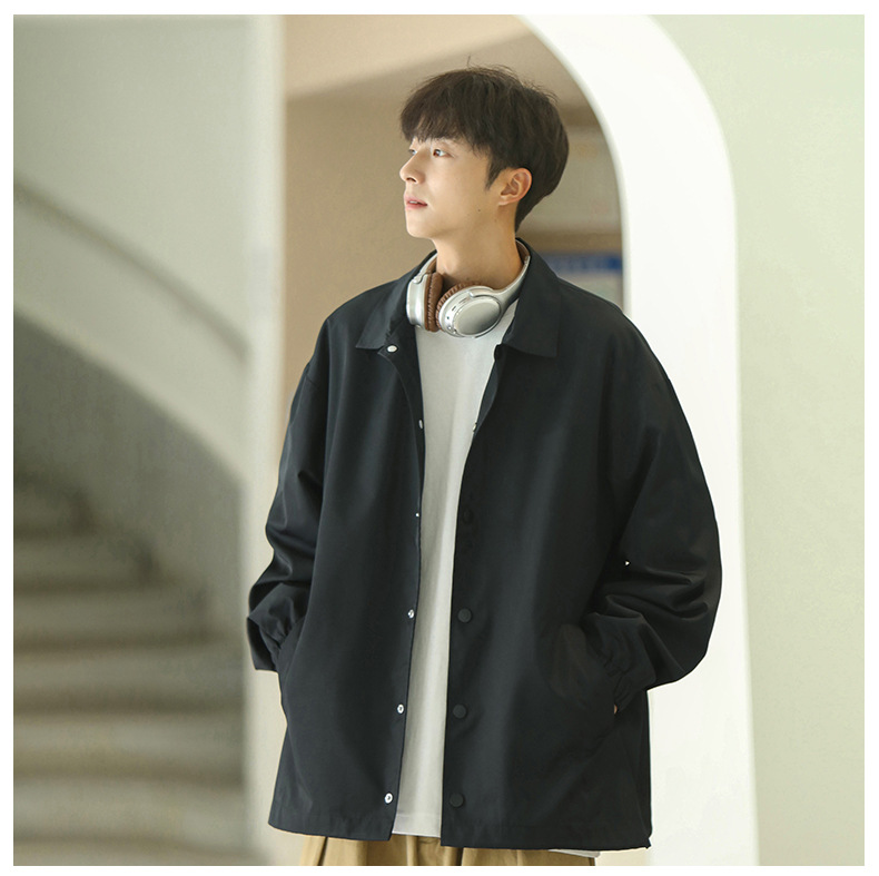 2024 New Solid Color Flip Collar Button Coat Men's Loose Fashion Brand Jacket Men's_voghion.com