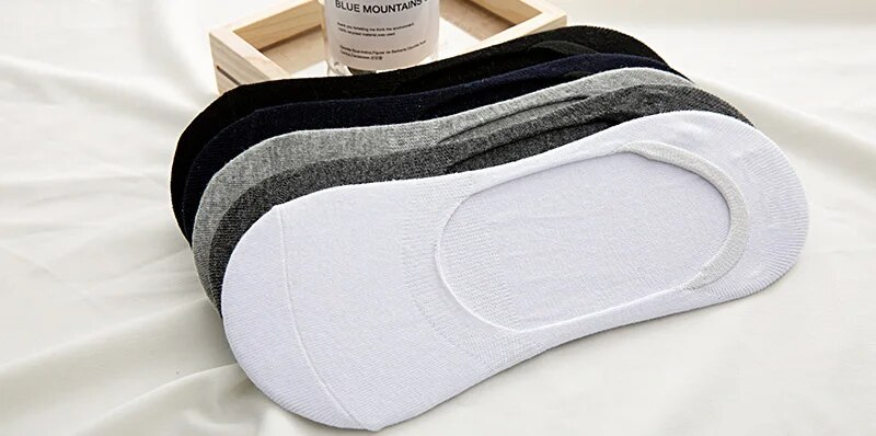 5 paires hommes bateau chaussettes été grande grande taille 38-47 antidérapant Silicone Invisible No Show chaussette pantoufles coton noir_voghion.com