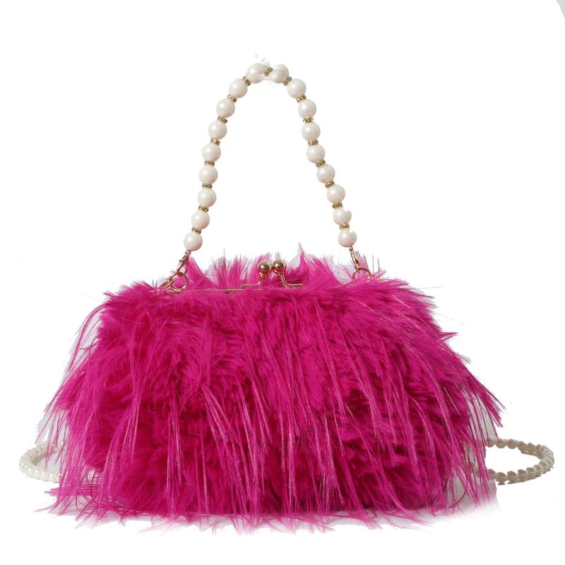 Borsa a tracolla con tracolla in stile fata, piccola borsa quadrata con catena di perle di peluche di grande capacità_voghion.com