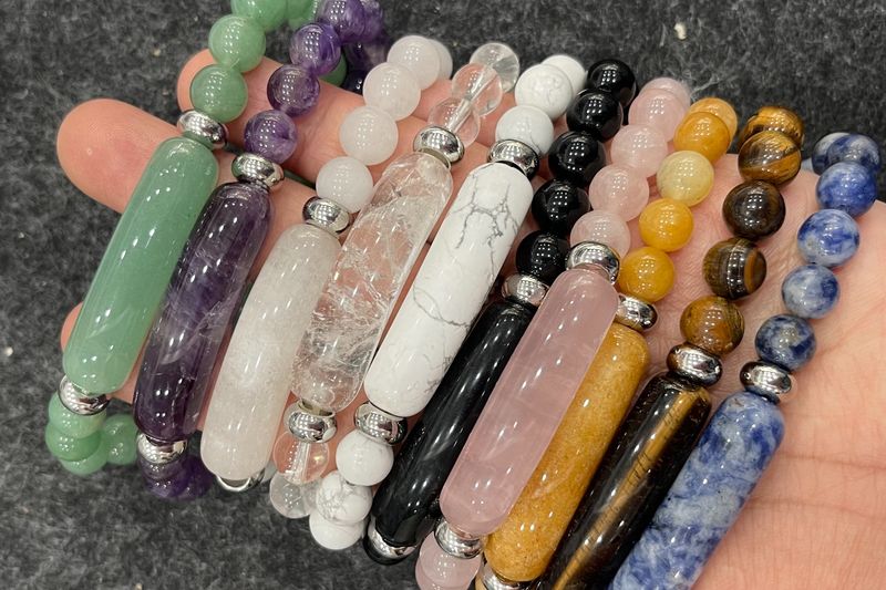 Bracciale con perline rotonde in pietra naturale da uomo, con marchio Bridge, elastico, in agata e cristallo, per yoga, braccialetto energetico in pietra naturale_voghion.com