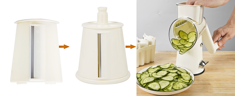 Rotary With Handle, 5-in-1 Cheese Grater Hand Crank, Strong Suction Cup Base, White_voghion.com