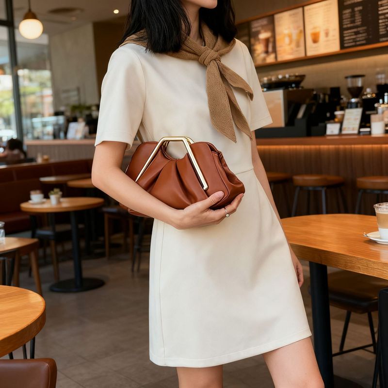Borsa da sera da donna circolare plissettata alla moda, nuova nuvola del 2025, con texture leggera_voghion.com