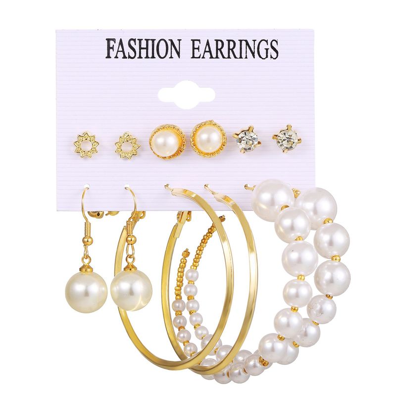Earrings Exaggerated C Shaped Temperament Pearl Pendant Earrings Triangular Metal 9 Pieces_voghion.com