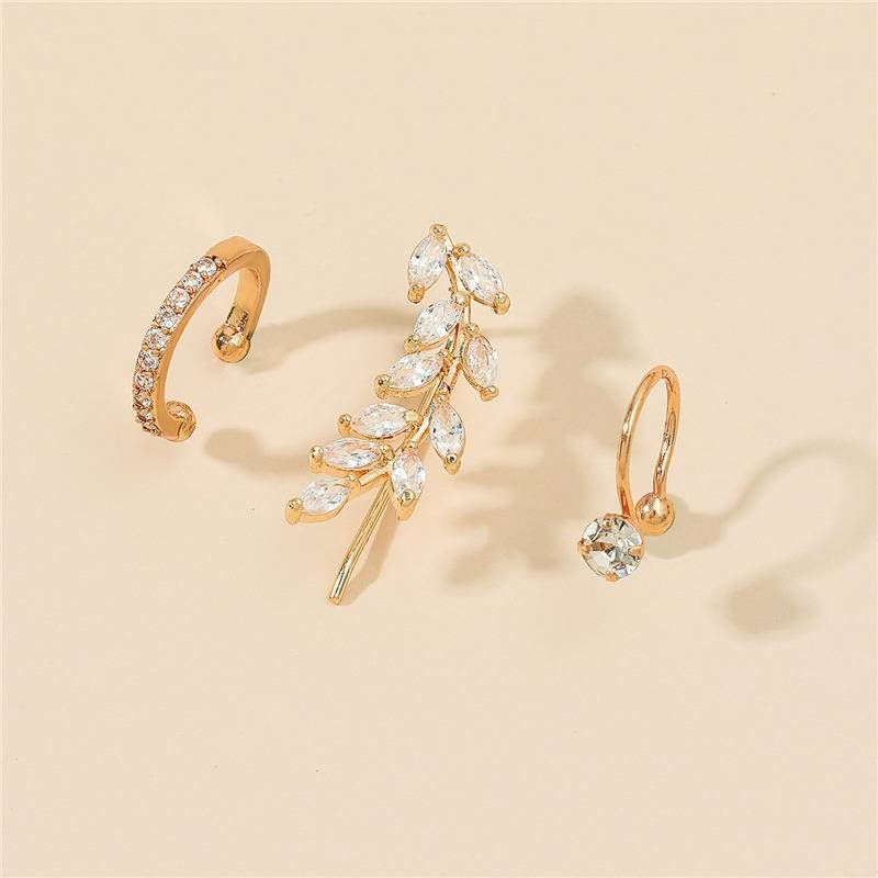 Einfaches Ohrclip-Set mit Stern und kleinem Durchmesser, Blatt, Blume, Suower, geometrischer Perle und Zirkon, nicht durchbohrt_voghion.com