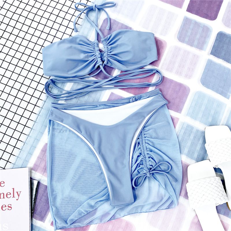 Ropa de mujer Nuevo traje de baño dividido Bikini de tres piezas de color sólido Traje de baño de mujer Bikini_voghion.com