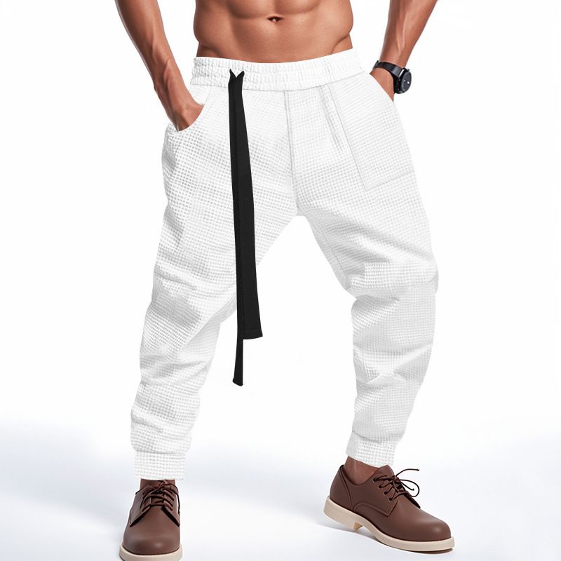Men's High Street Drop-Crotch Jogger Pants – Waffle Knit Breathable Slim-Fit Tapered Sweatpants (S-XXXL)_voghion.com