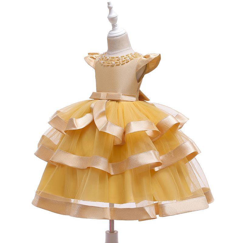 Robe de spectacle perlée pour enfants européens et américains, robe bouffante multicouche pour fille, robe de Noël pour enfants_voghion.com