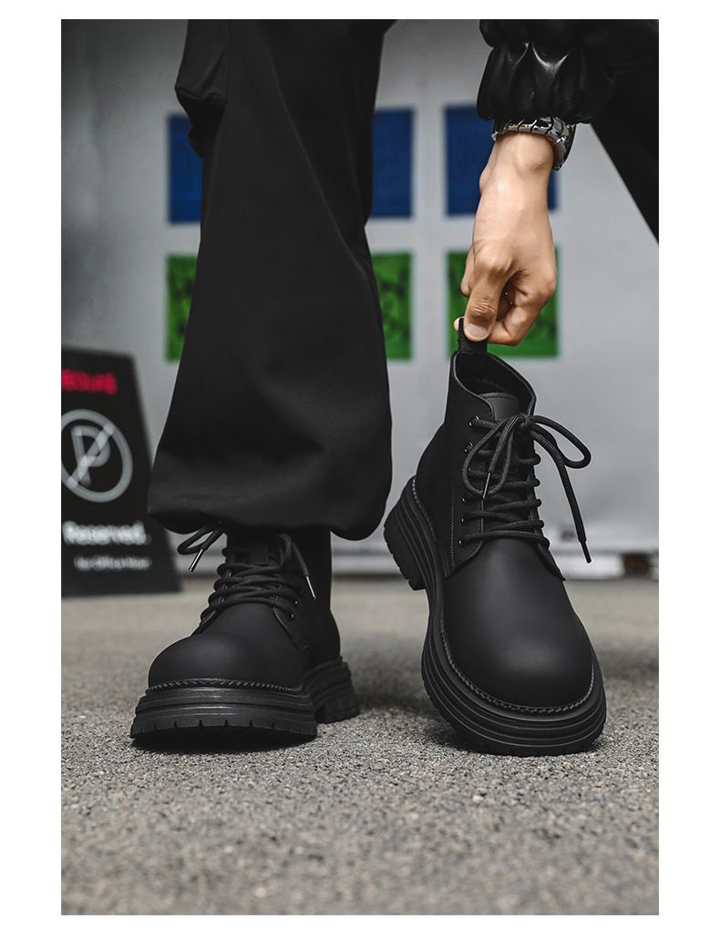 Martin Boots Men's Legs Thin Inner Height Increase Thick Sole Fashion Boots Height Increase Tide Shoes_voghion.com