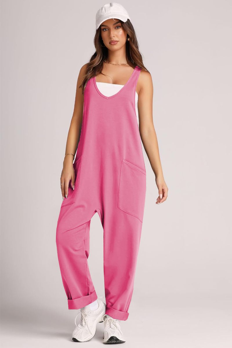Sommer-Jumpsuit aus Baumwolle für Damen – Ärmelloser Overall mit Taschen, lässiger, lockerer Schnitt | Streetwear-Mode | Leicht und atmungsaktiv_voghion.com