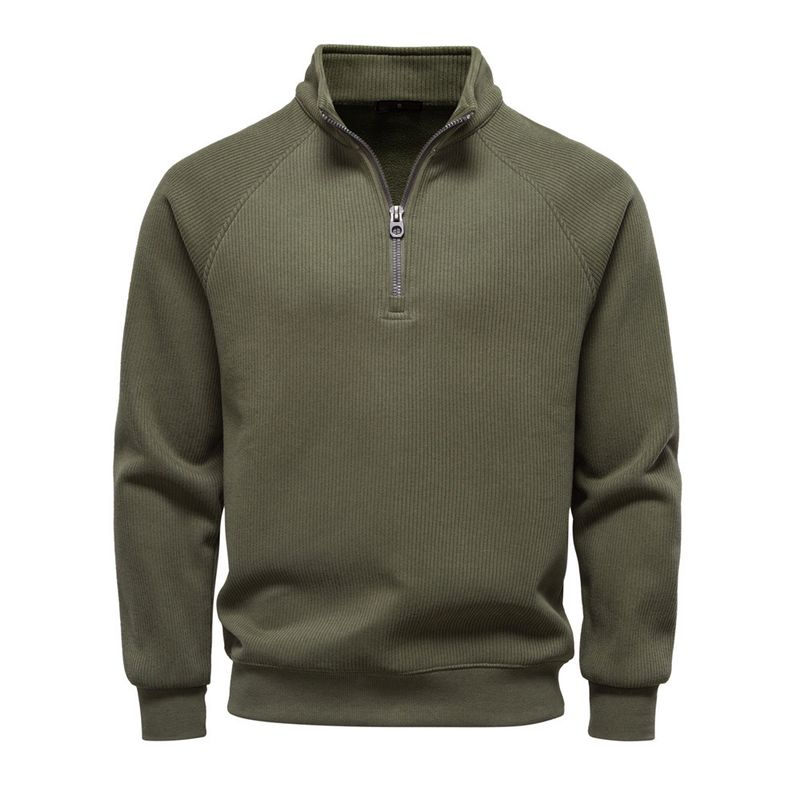 Sudadera polar con media cremallera para hombre: cuello alto, corte holgado, cálida y cómoda para otoño e invierno._voghion.com