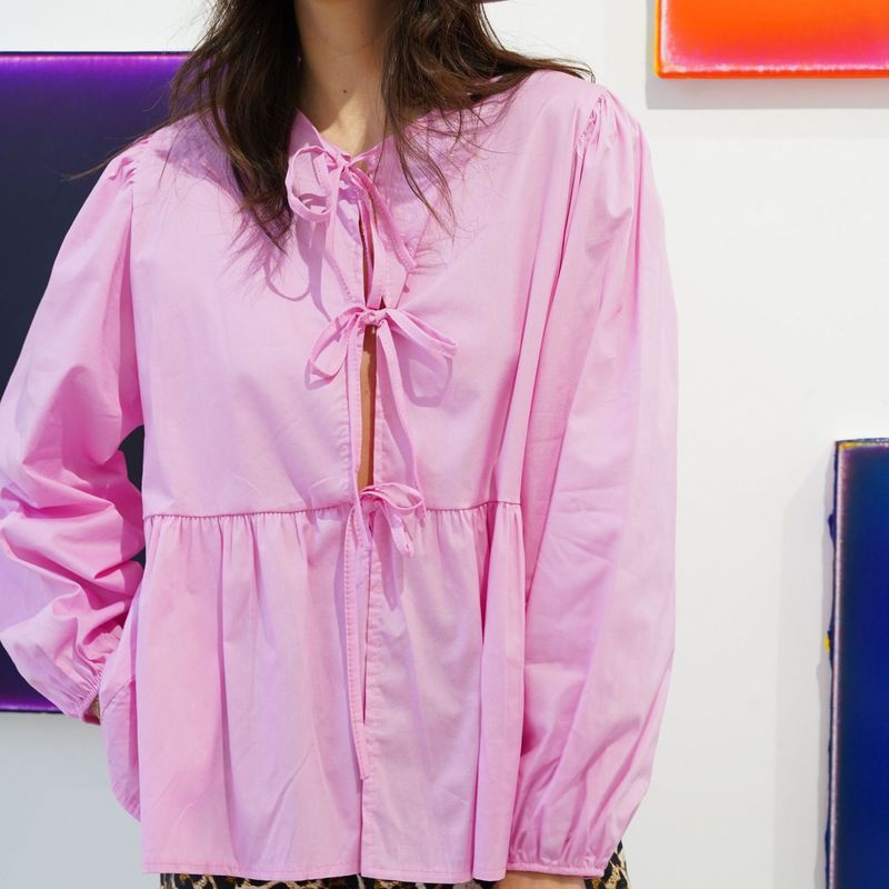 Abbigliamento da donna, nuova camicia a maniche lunghe a sbuffo con fiocco, tinta unita, a righe e a quadri_voghion.com