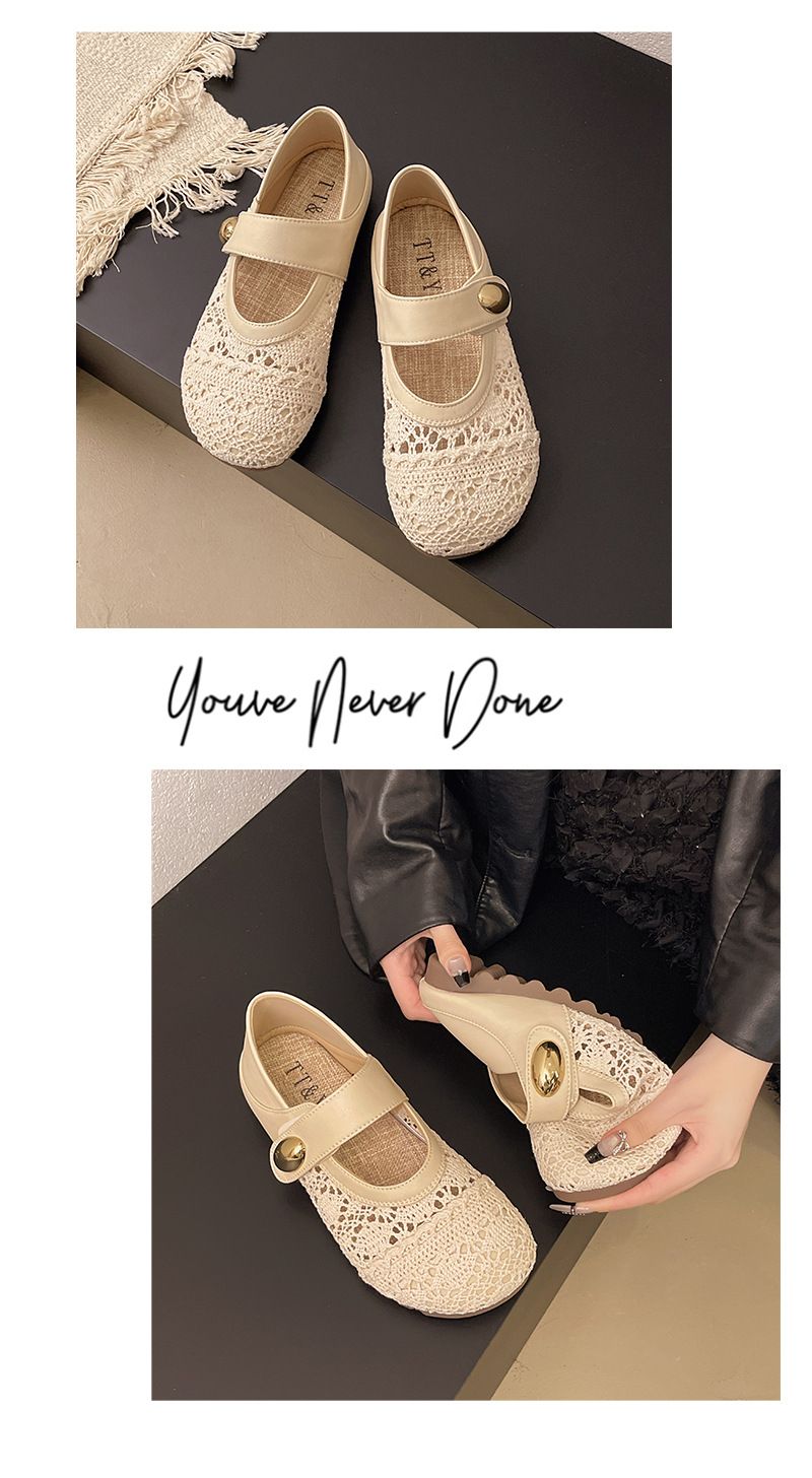 Thick-soled Inner Height-increasing Single Shoes Women's Woven One-pedal Velcro Mary Jane Shoes With Skirts Casual Shoes_voghion.com
