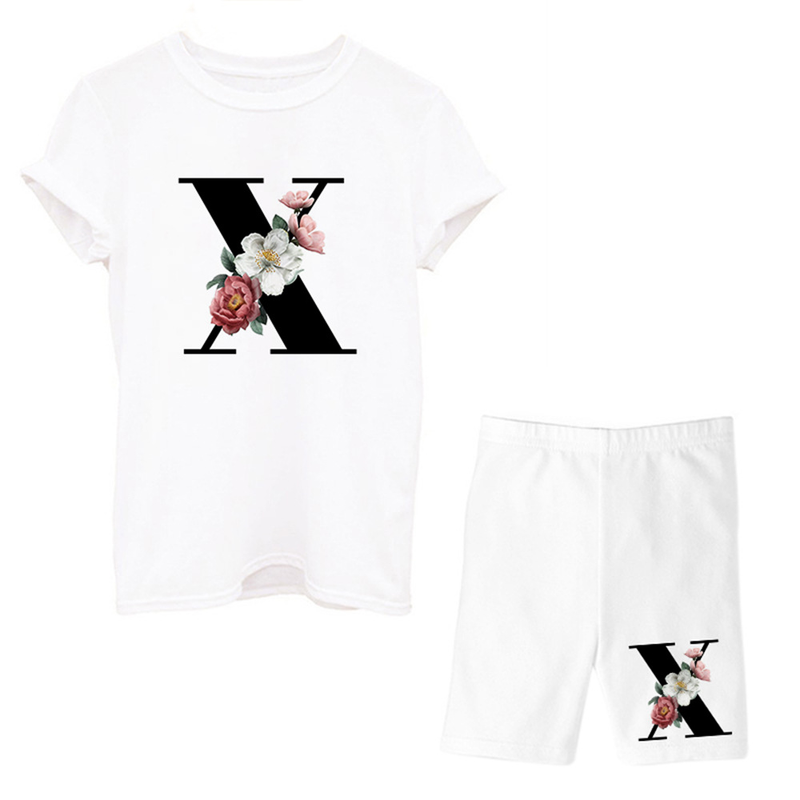 T-shirt femme manches courtes jambe large short taille haute ensemble deux pièces LOGO décontracté_voghion.com