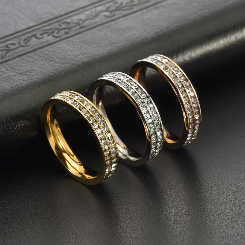 Anello da donna in oro K con doppia fila di diamanti, versione stretta, in acciaio al titanio, di lusso, per coppie._voghion.com