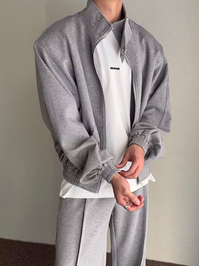 Vêtements pour hommes décontractés amples épaulettes col montant pull costume hommes automne sport deux pièces costume tendance garçons couleur unie_voghion.com