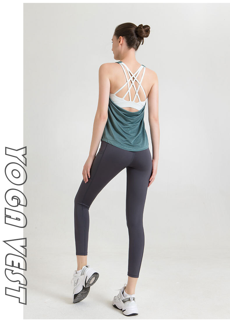 SUPERFLOWER 2 w 1 Sport Vest Open Back Women's Yoga Tank z biustonoszem w środku Gym Loose Fiess Running Sleeveless Top_voghion.com