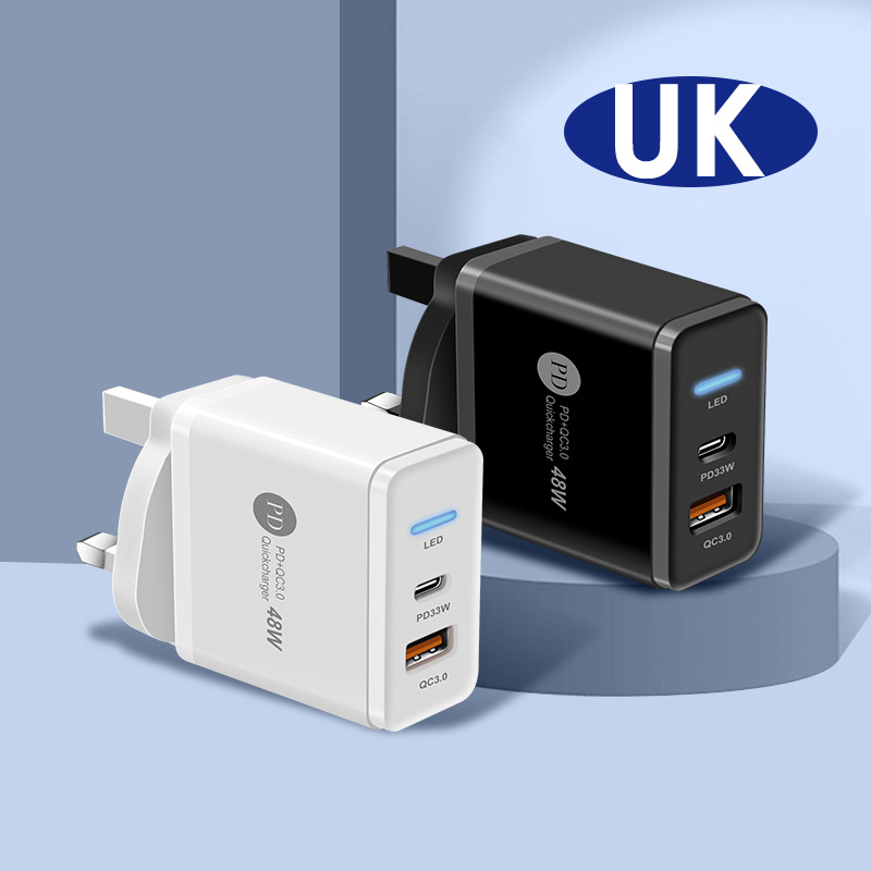 PD48W fast charging mobile phone 5V5A British standard PD+USB multi port LED light adapter charger_voghion.com