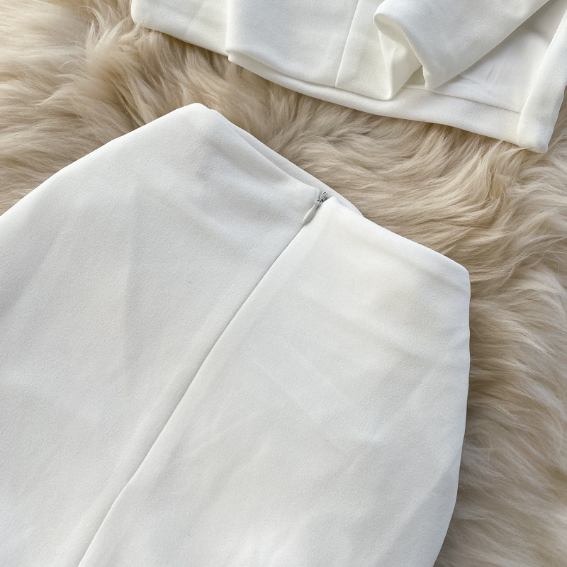 Ensemble de vêtements pour femmes, couleur unie, col rond, gilet, haut court, taille haute, hanche, jupe mi-longue, ensemble deux pièces pour femmes_voghion.com