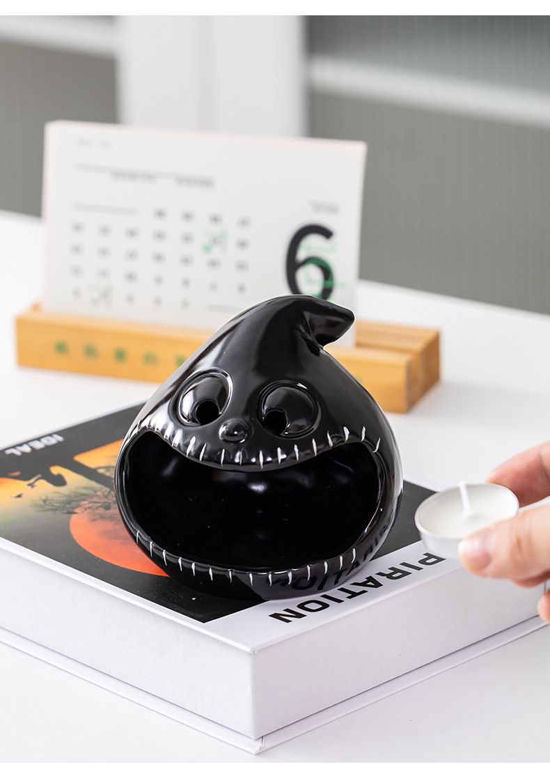 Ceramic Ghost Candle Holder - Halloween Desktop Decoration With Candy Bowl, Party Centerpiece_voghion.com