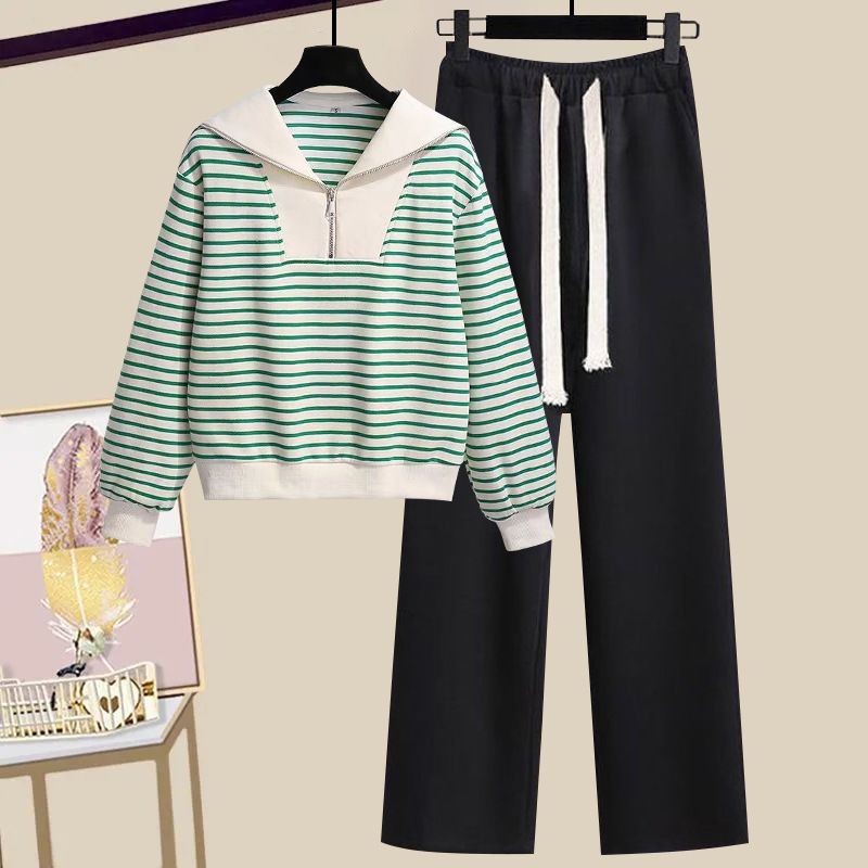 Completo trendy con felpa con cappuccio a maniche lunghe e colletto blu navy e pantaloni larghi con coulisse - Comodo abbigliamento casual da strada, tessuto in poliestere traspirante_voghion.com