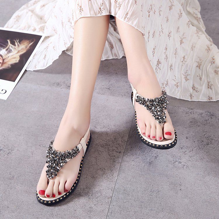 Women's shoes Bohemian new toe sandals women's flat-soled students herringbone beach shoes wholesale_voghion.com